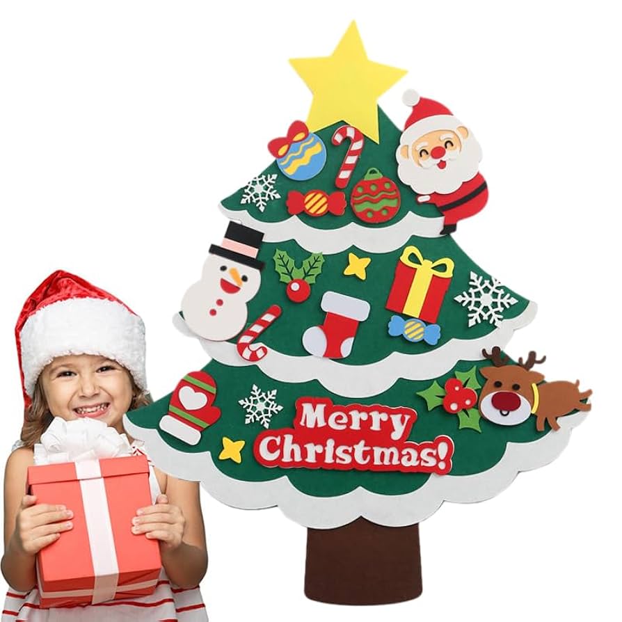 フェルトオーナメント付きクリスマスツリー 壁かけ クリスマスツリー フェルト クリスマスツリー 26ピース